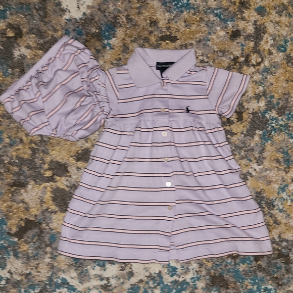 Ralph Lauren Blue Label Other - Ralph Lauren Lavender/Pink Pastel Striped Polo Shirt Cotton Baby Dress & Bloomer